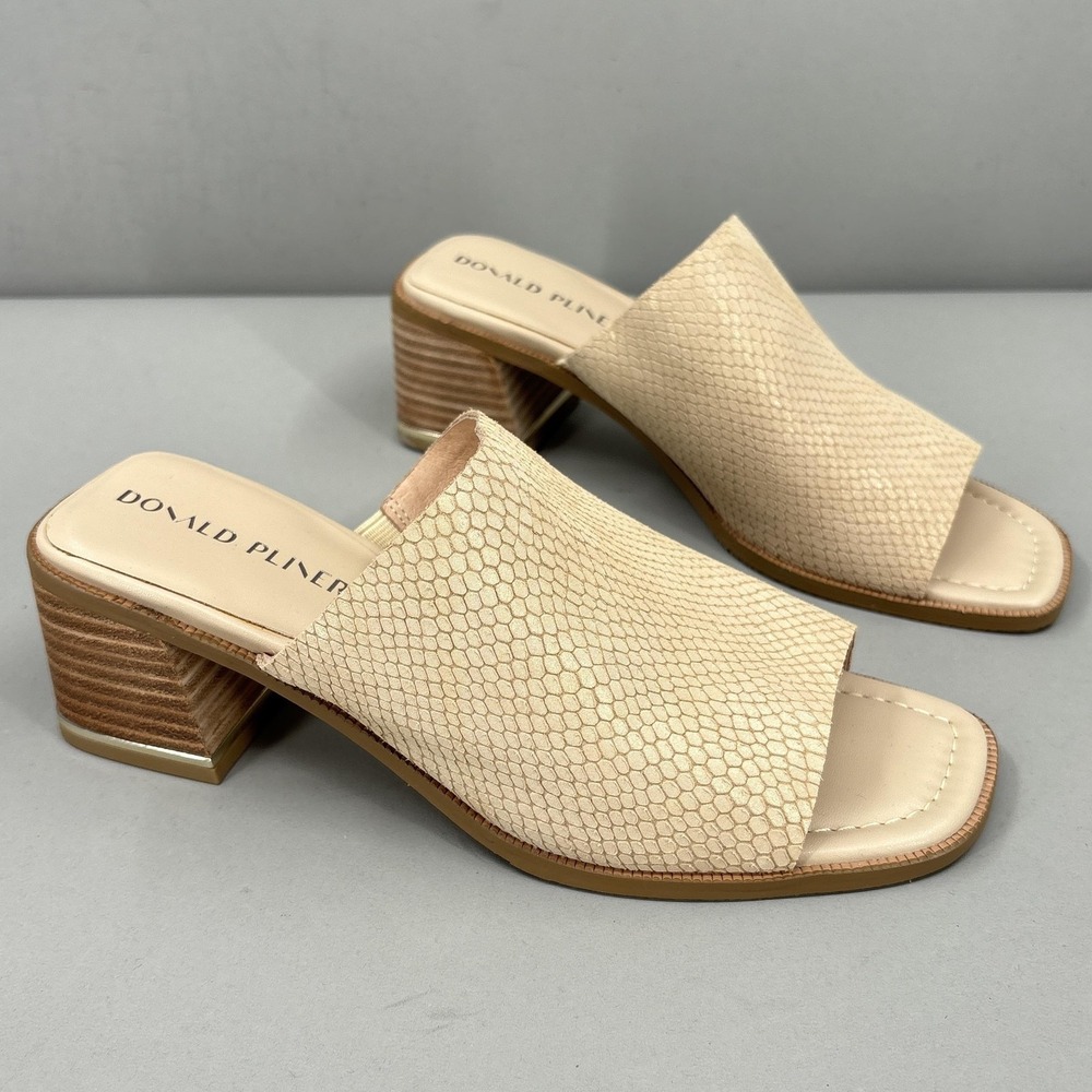 Donald Pliner Sandals Shoes Womens Size 8 Beige Leather Haze Slide Block Heel
